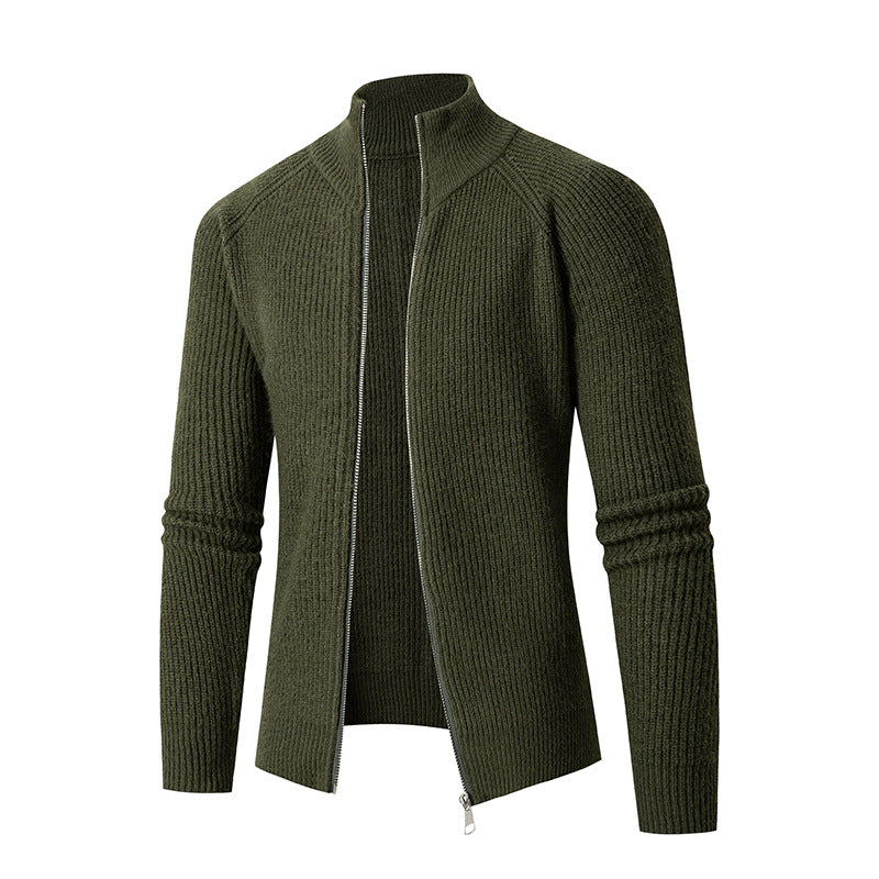 Herren Strickjacke mit hohem Kragen und feiner Rippstruktur Stilzeits