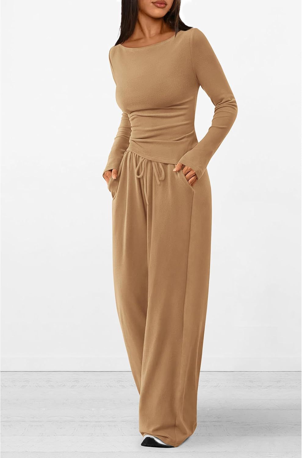 Damen elegantes und bequemes Lounge-Set mit langem Arm und elastischem Bund Stilzeits