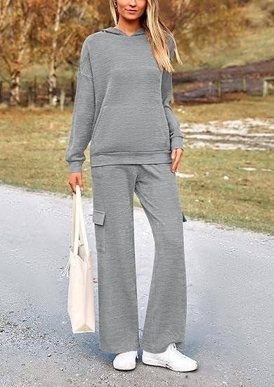 Damen Bequemes Lounge-Set mit Kapuze und weiten Hosen Stilzeits