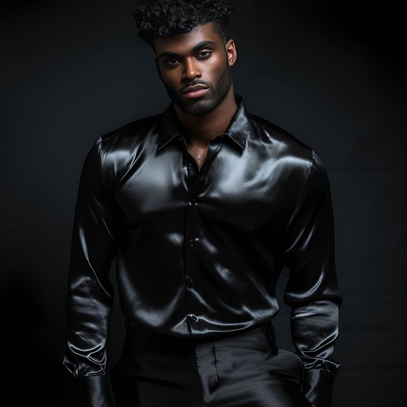 Herren Hemd aus glänzendem Satin mit modernem Kragen Stilzeits