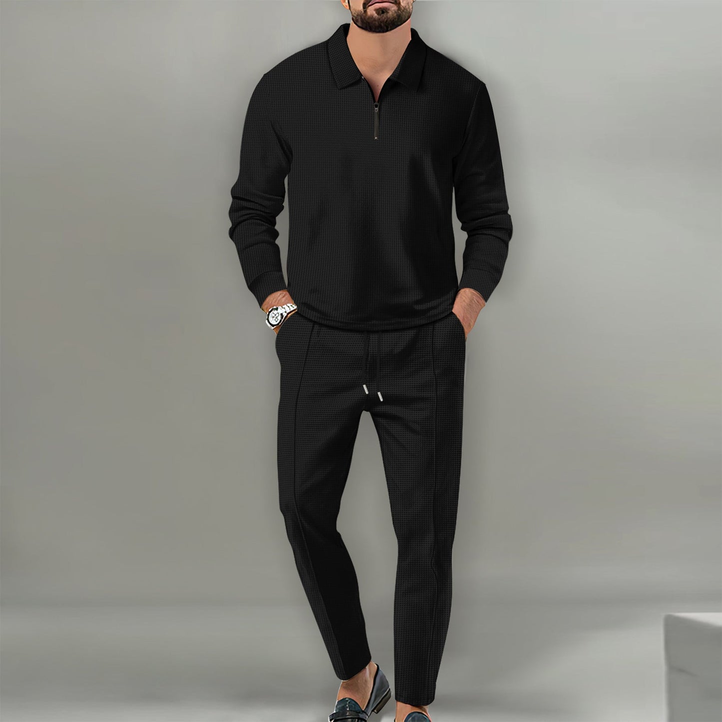 Herren Sportlicher Sweater mit Reißverschluss und eleganter Slim-Fit Hose Stilzeits