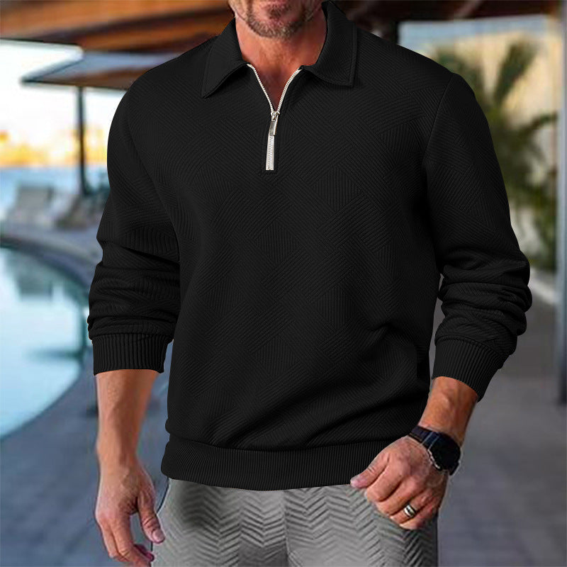 Herren Strickpullover mit kurzer Reißverschlussfront und strukturiertem Design Stilzeits