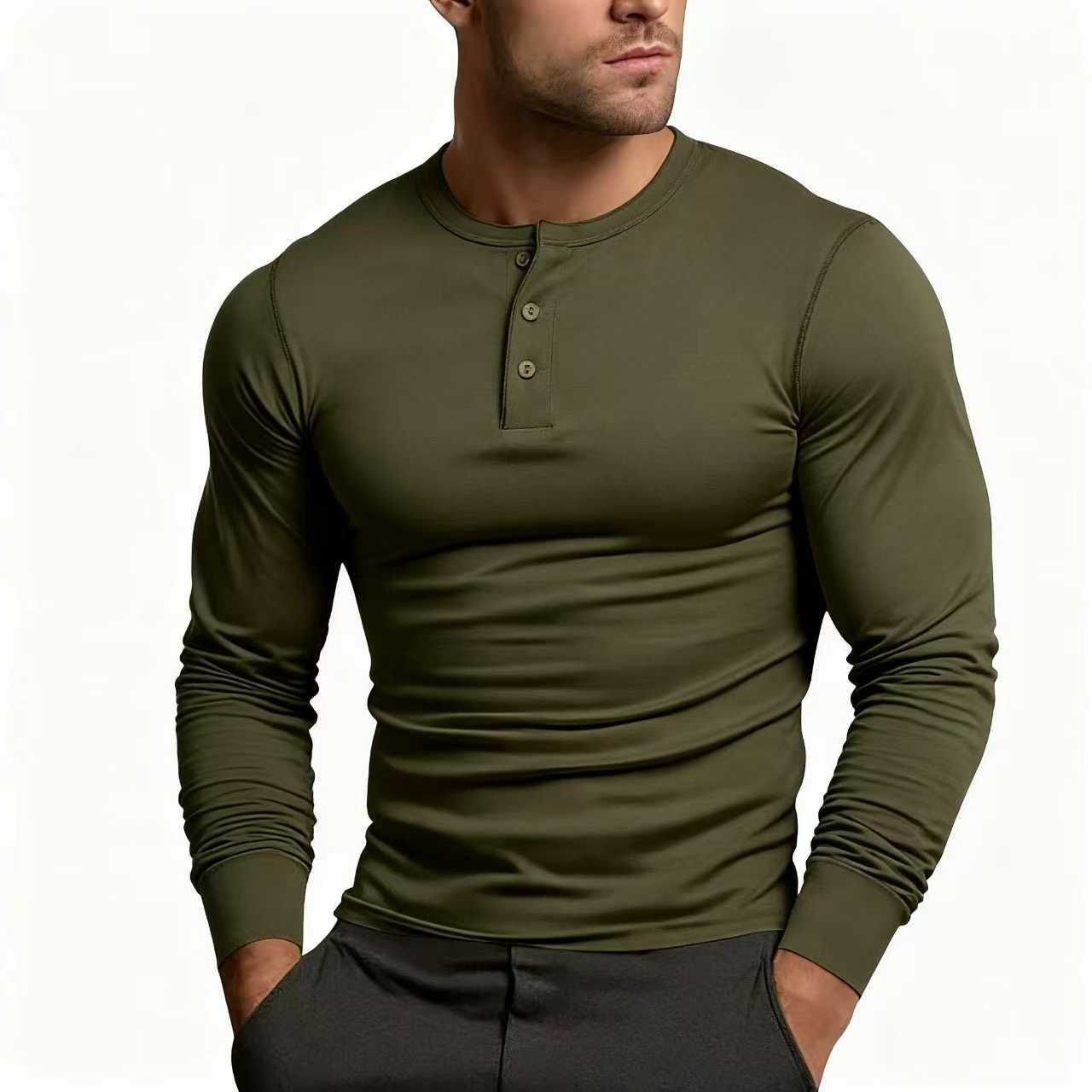 Herren Langarm-Henley-Shirt mit klassischem Knopfdetail und körpernaher Passform Stilzeits