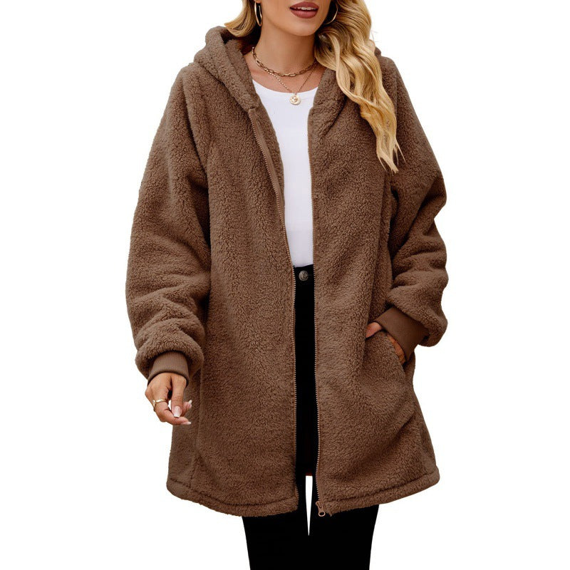 Damen Kuschelige Fleecejacke mit Kapuze Stilzeits