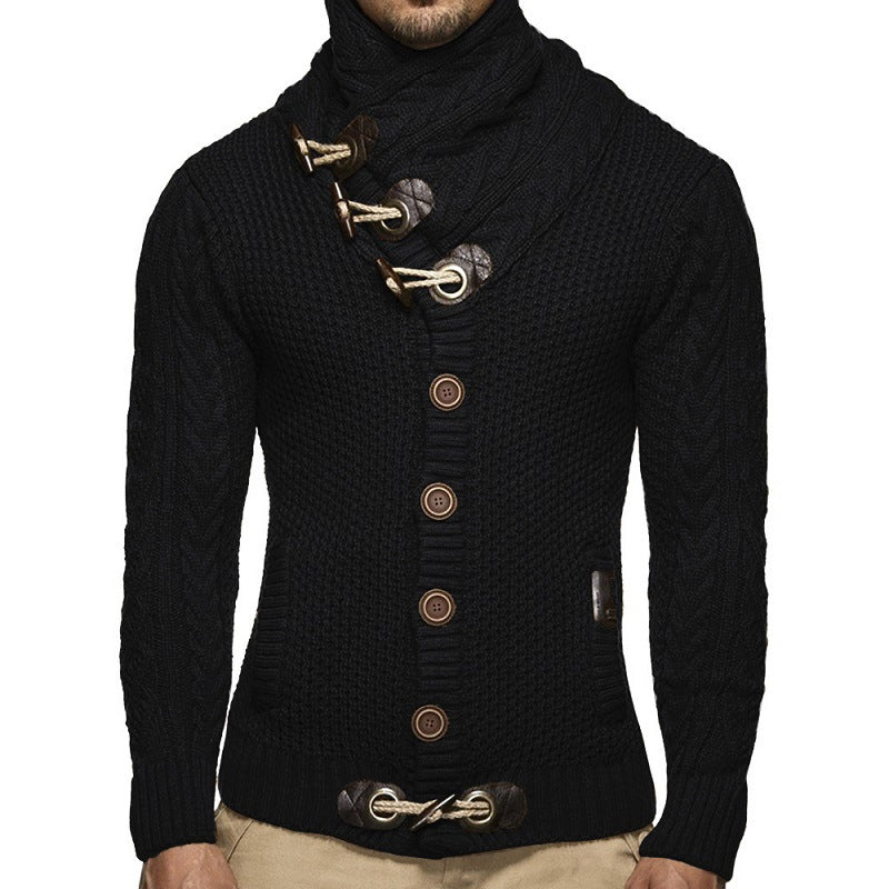 Herren Grobstrickpullover mit Schalkragen und Knopfdetail Stilzeits