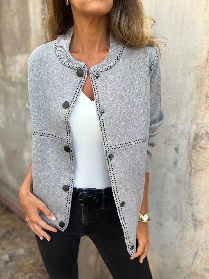 Damen Strickjacke mit Knopfleiste und edler Halslinie Stilzeits