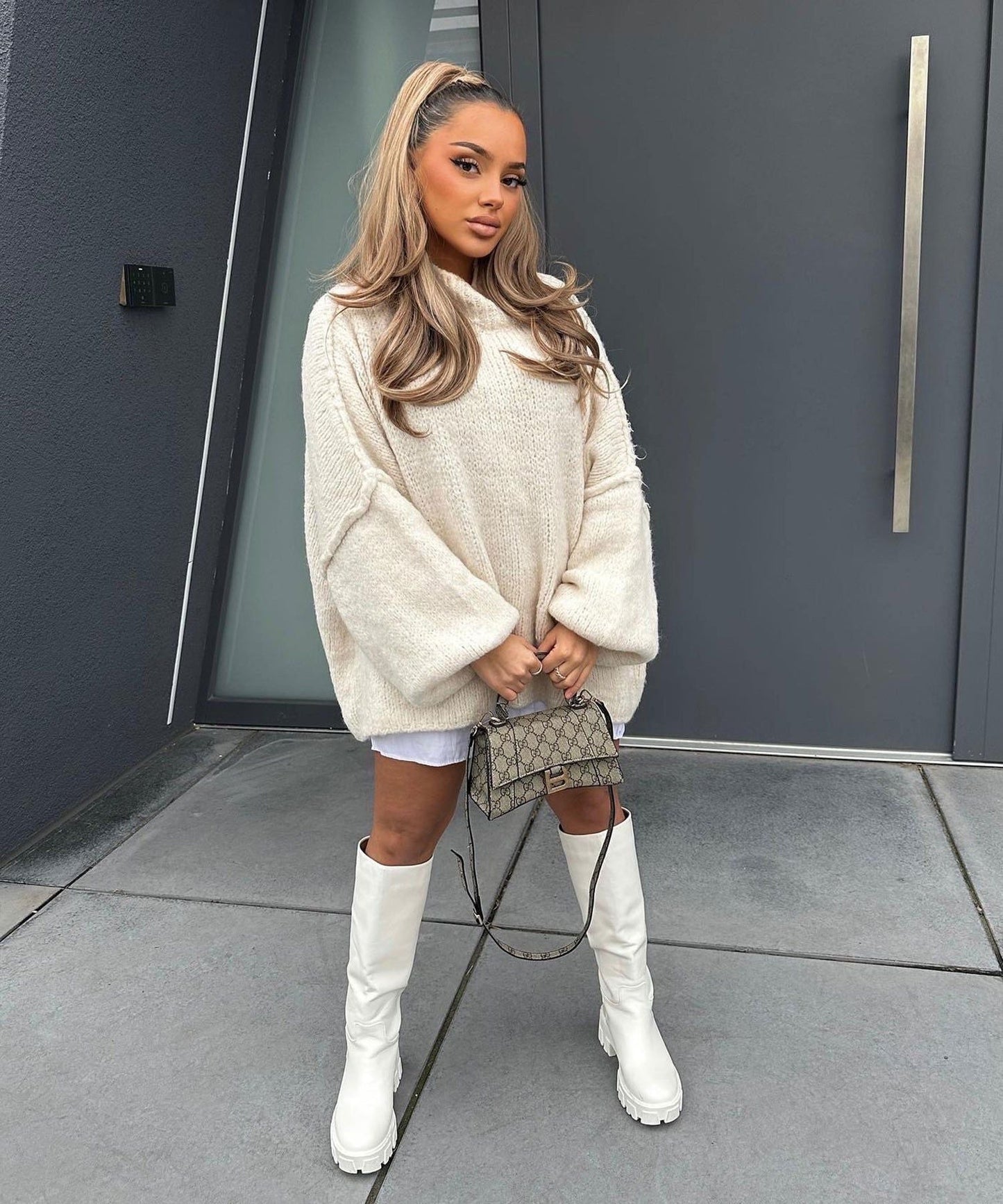 Damen kuscheliger Oversize-Pullover mit weiten Ärmeln und strukturiertem Strick Stilzeits