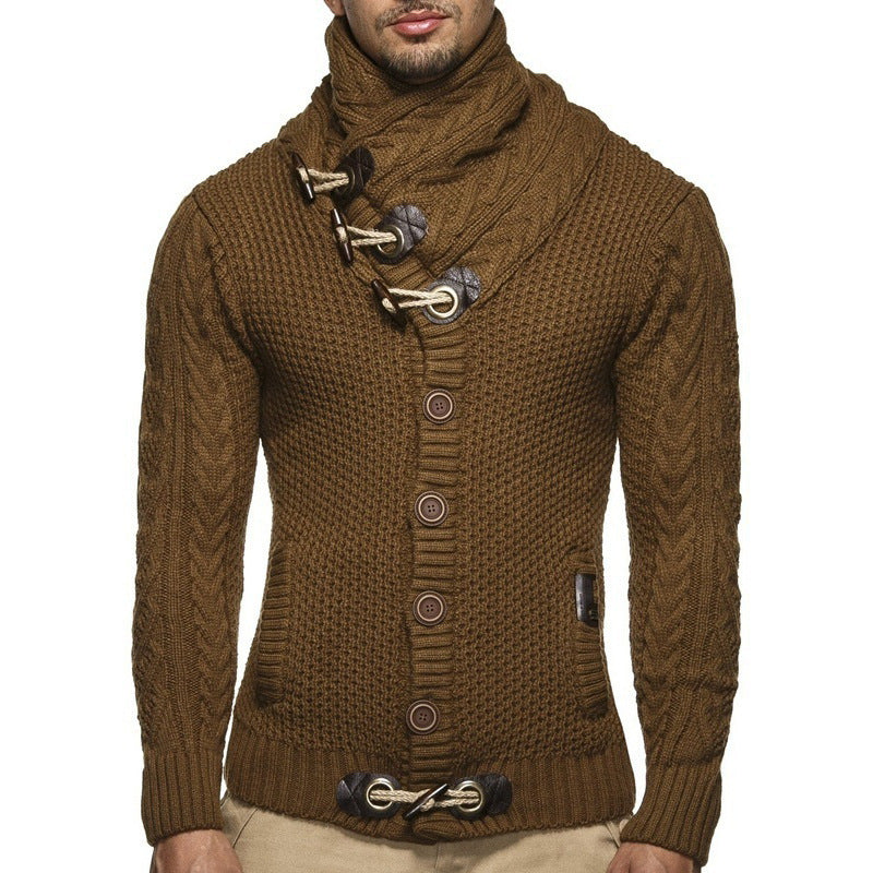 Herren Grobstrickpullover mit Schalkragen und Knopfdetail Stilzeits