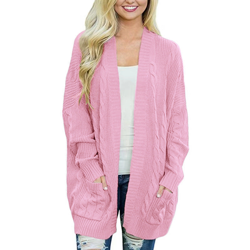 Damen lässige Strickjacke mit Kabelmuster und großzügigen Taschen Stilzeits