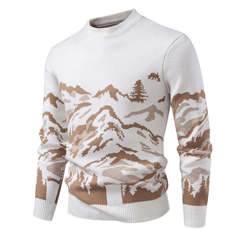 Herren Strickpullover mit Bergmotiv und hohem Kragen Stilzeits