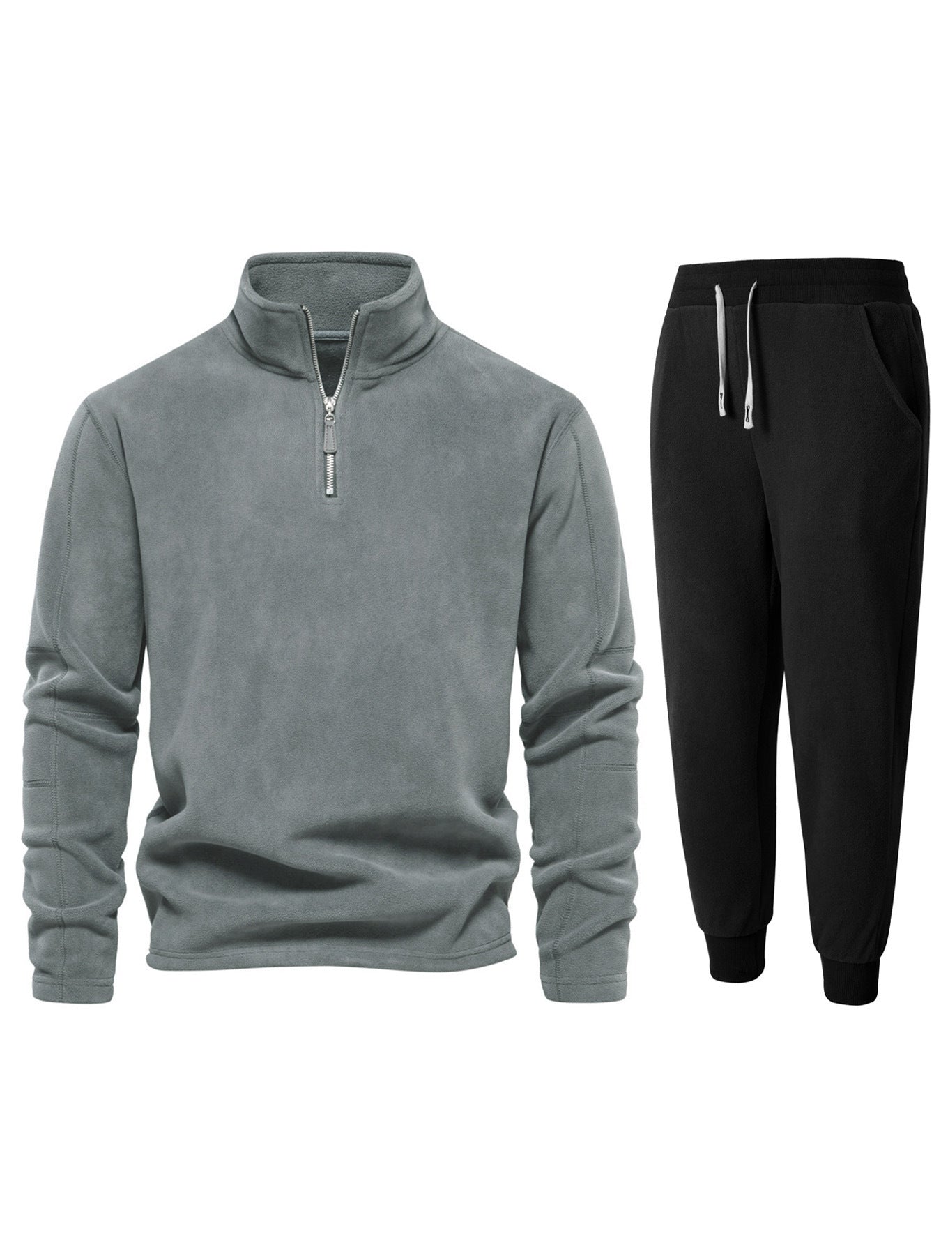 Herren Fleece-Oberteil mit kurzer Reißverschluss und bequemen Jogginghosen Stilzeits
