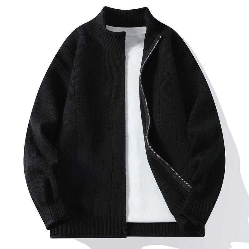 Herren Modische Strickjacke mit hochgeschlossenem Kragen und Reißverschluss Stilzeits