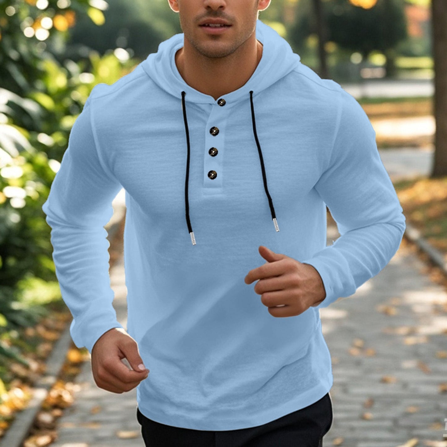 Herren sportlicher Hoodie mit Knopfleiste und funktionalen Taschen Stilzeits