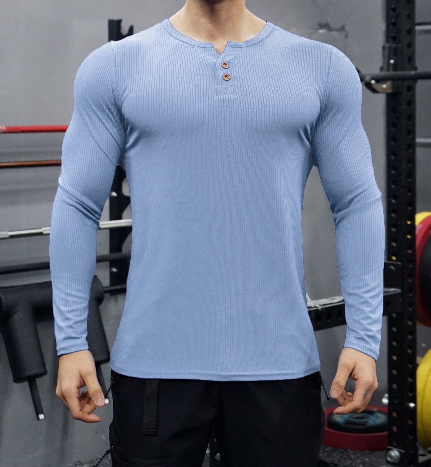 Herren Langarmshirt mit strukturiertem Design und Knopfleiste Stilzeits