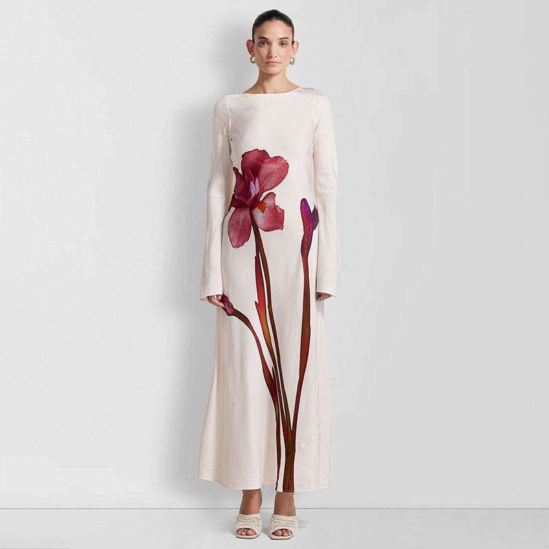 Damen Maxi-Kleid mit floralem Druck und langen Ärmeln Stilzeits