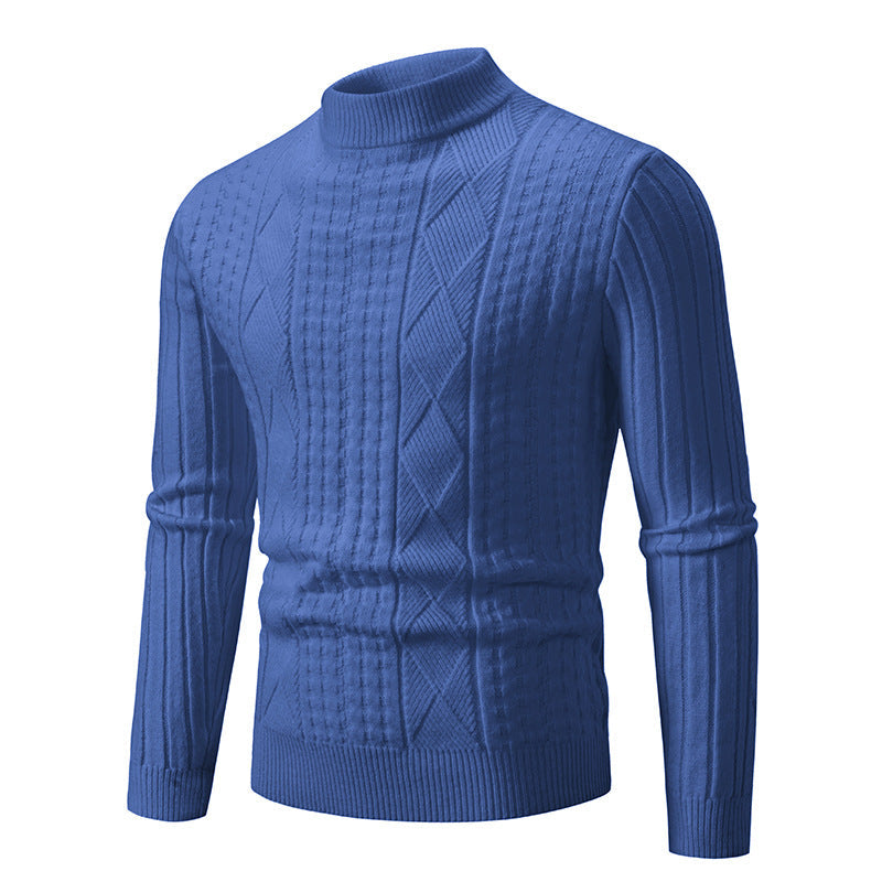 Herren Grobstrickpullover mit modernem Zopfmuster und hohem Kragen Stilzeits
