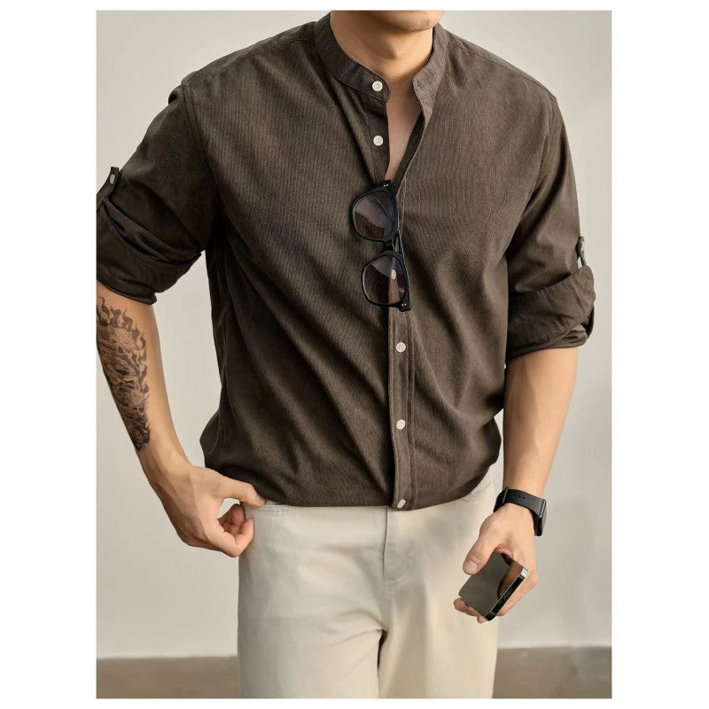 Herren Stehkragenhemd aus feinem gestreiften Stoff Stilzeits