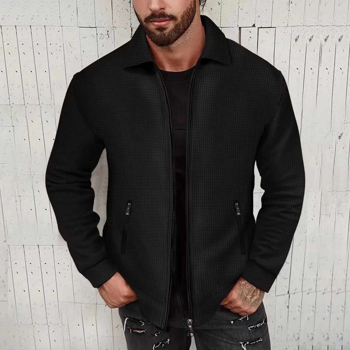 Herren lässige Zip-Jacke mit strukturiertem Design und praktischen Taschen Stilzeits