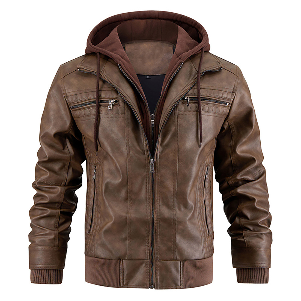 Herren Leder Bikerjacke | Mit Kapuze