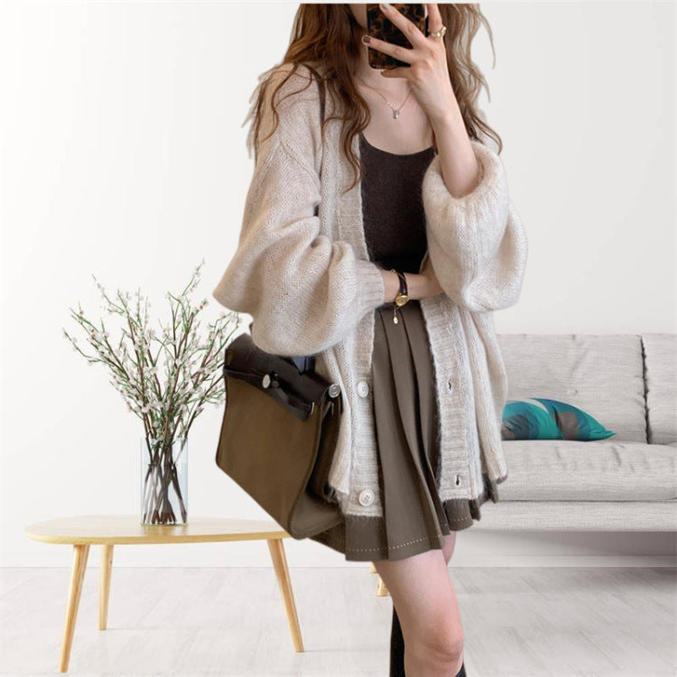 Damen gemütliche Strickjacke mit voluminösen Ärmeln Stilzeits