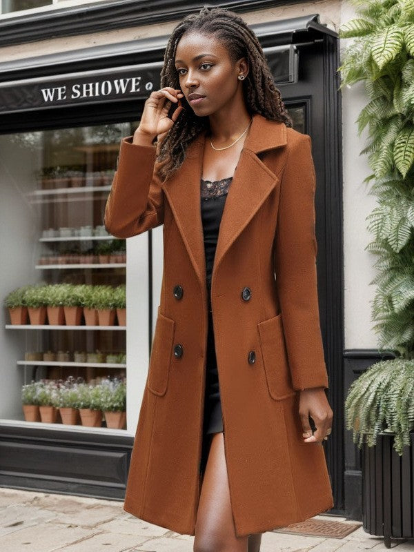 Damen eleganter Wollmantel mit doppelter Knopfleiste und praktischen Taschen Stilzeits