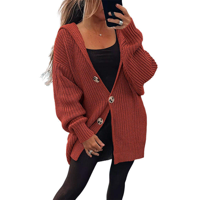 Damen Grobstrickjacke mit übergroßem Schnitt und eleganten Holzknöpfen Stilzeits