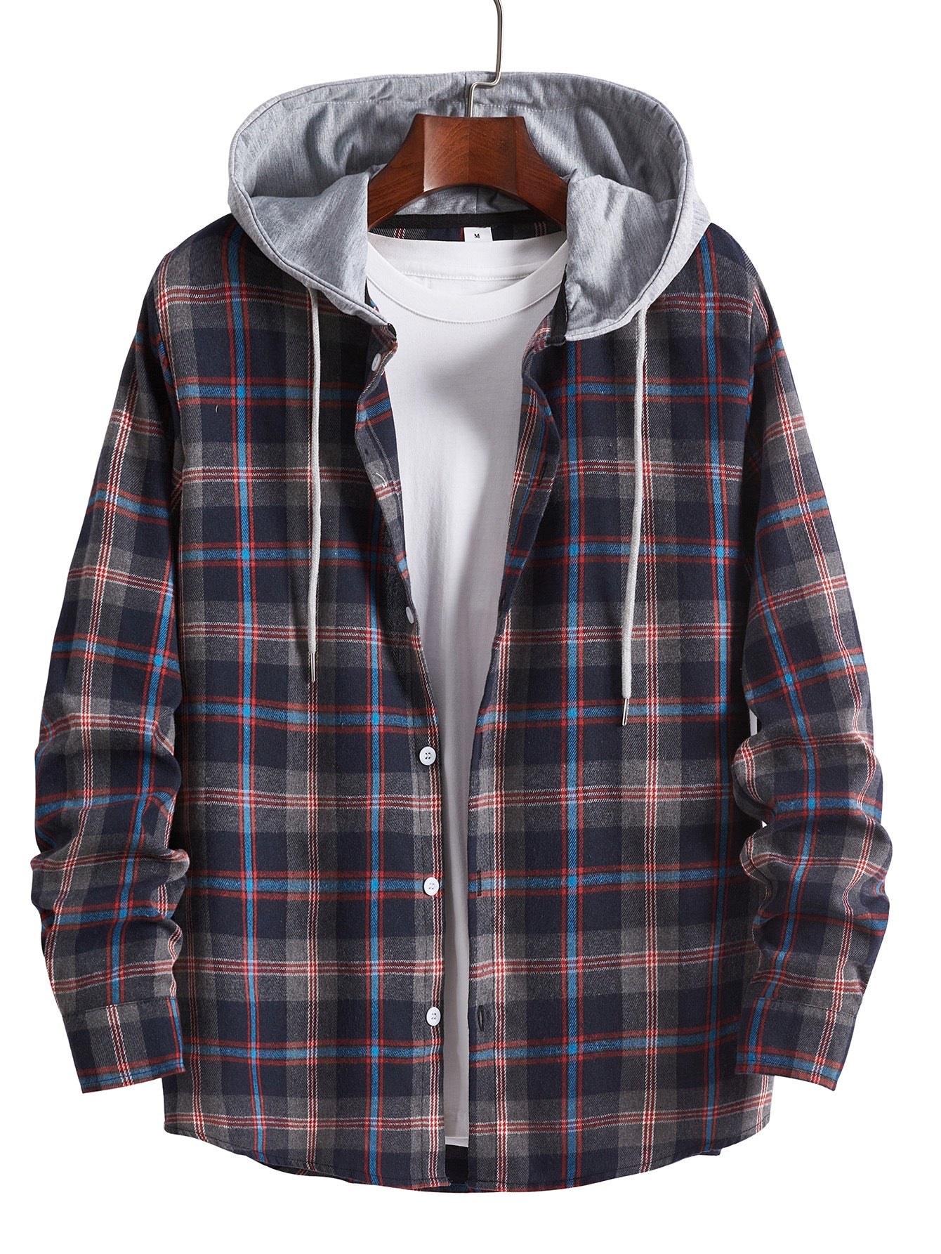 Herren Flanellhemd mit abnehmbarer Kapuze Stilzeits