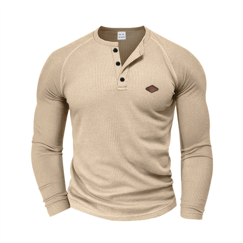 Herren langärmliges Henley-T-Shirt mit strukturiertem Gewebe und modischem Knopfdesign Stilzeits