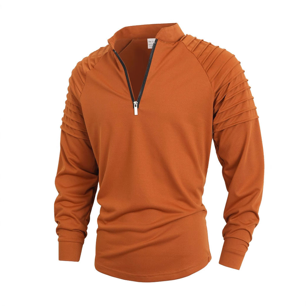Herren Langarmshirt mit modernem Stehkragen und Reißverschluss Stilzeits
