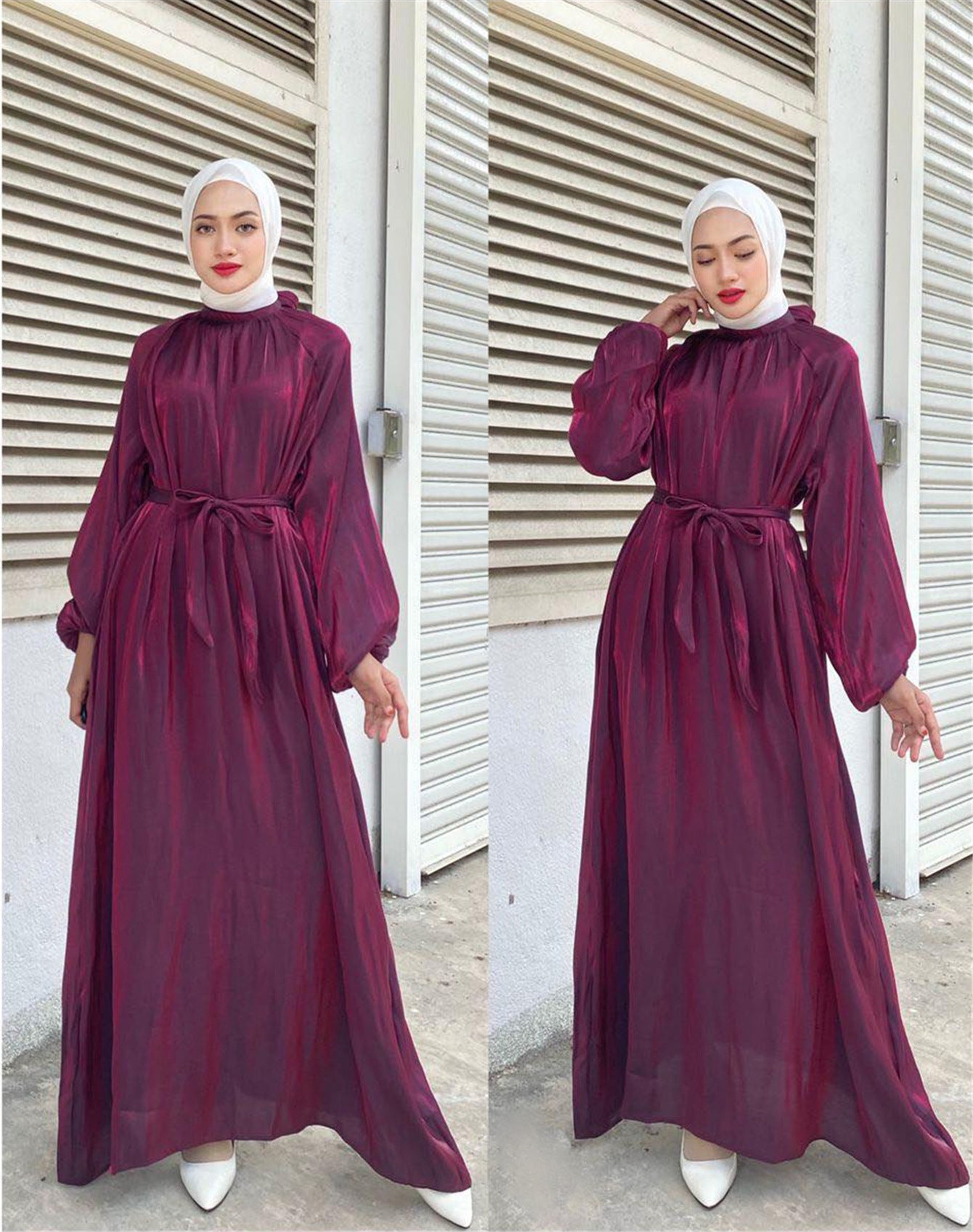 Damen Elegantes Langarmkleid mit Taillengürtel Stilzeits