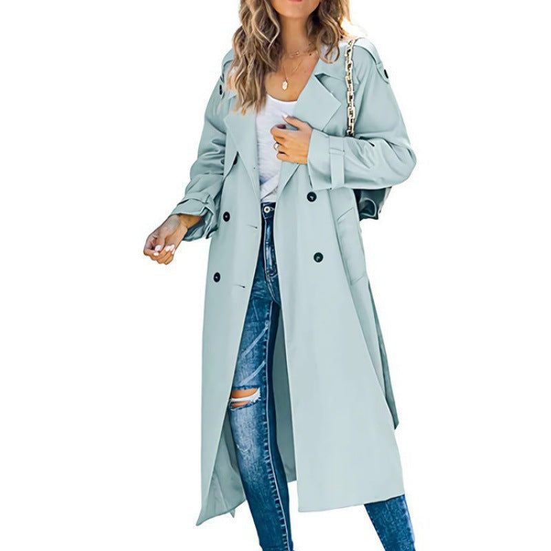 Damen eleganter Trenchcoat mit doppelt Reihe Knopfverschluss und Taillengürtel Stilzeits