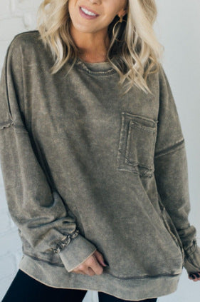 Damen Bequemer Oversized Sweatshirt mit Taschen Stilzeits