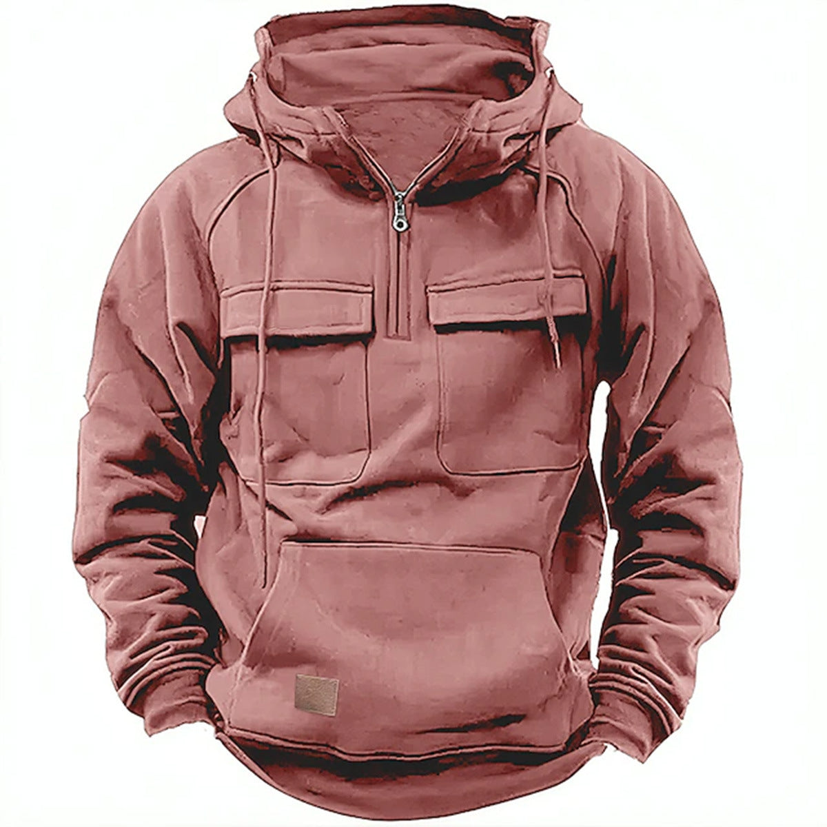 Herren Utility Hoodie mit aufgesetzten Taschen und halbem Reißverschluss Stilzeits