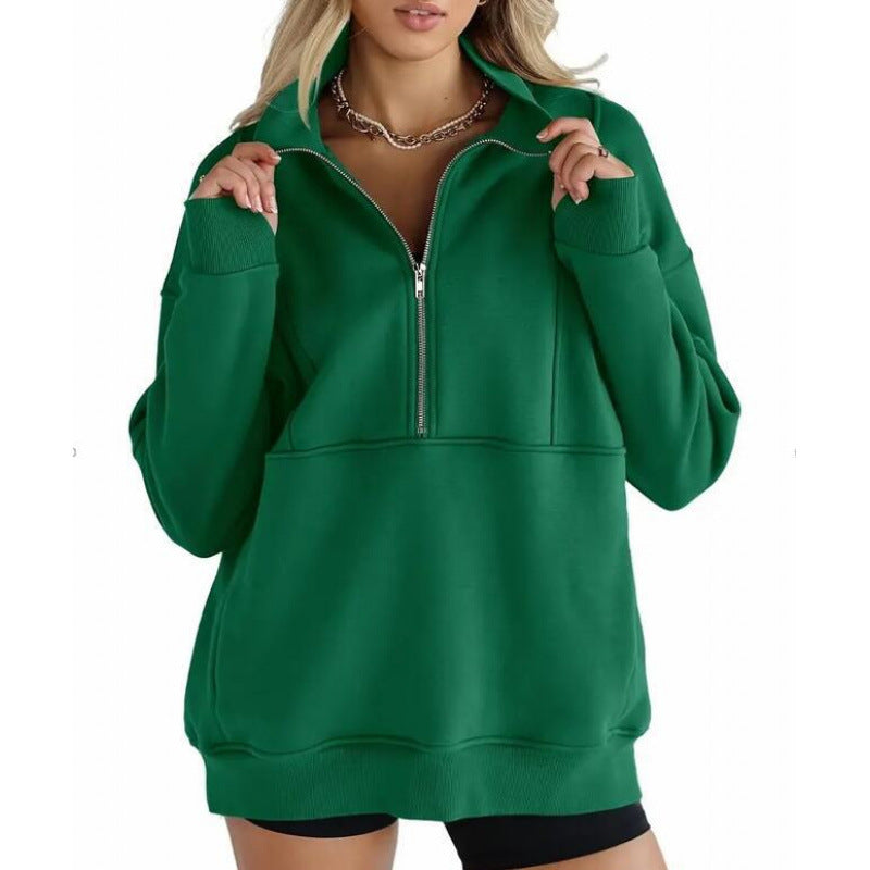 Damen Sweatshirt mit halbem Reißverschluss und oversized Schnitt Stilzeits