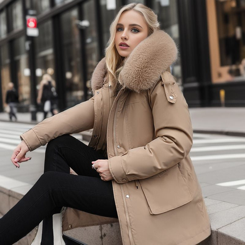 Damen warme Winterjacke mit abnehmbarem Pelzkragen Stilzeits