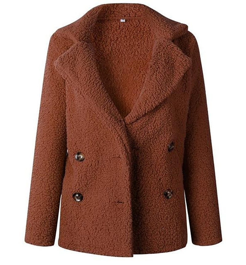 Damen Flauschiger Doppelreiher Blazer aus Kunstfell Stilzeits