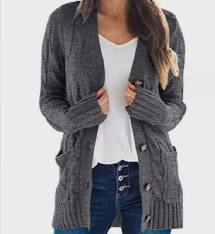 Damen Strickjacke mit Kabelmustern und großen Knöpfen Stilzeits