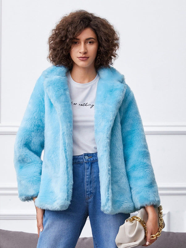 Damen Fluffige Kunstpelzjacke mit großzügigem Kragen und bequemen Ärmeln Stilzeits