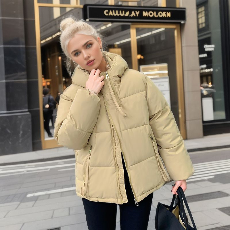 Damen modische Pufferjacke mit verstellbarer Kapuze und dicken Isolierungen Stilzeits