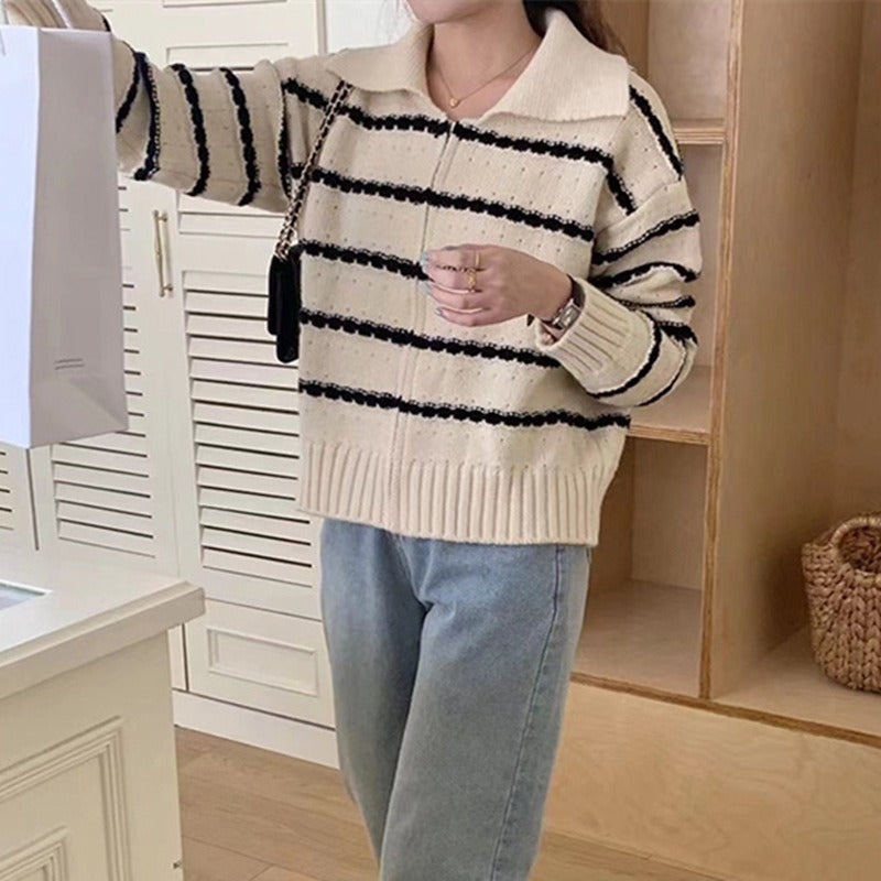 Damen gestreifter Strickpullover Stilzeits