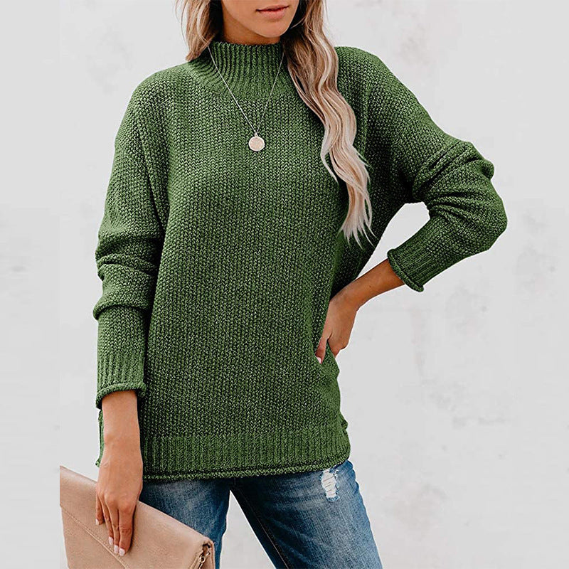 Damen Grobstrickpullover mit hochgeschlossenem Kragen und lässiger Passform Stilzeits