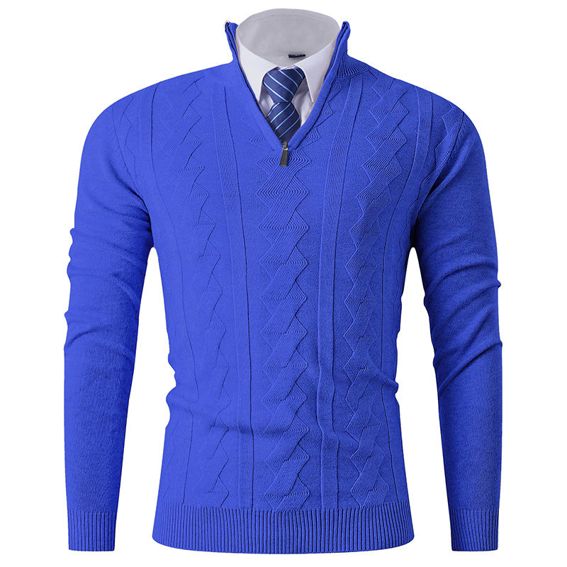 Herren eleganter Stehkragenpullover mit strukturiertem Zipper Stilzeits