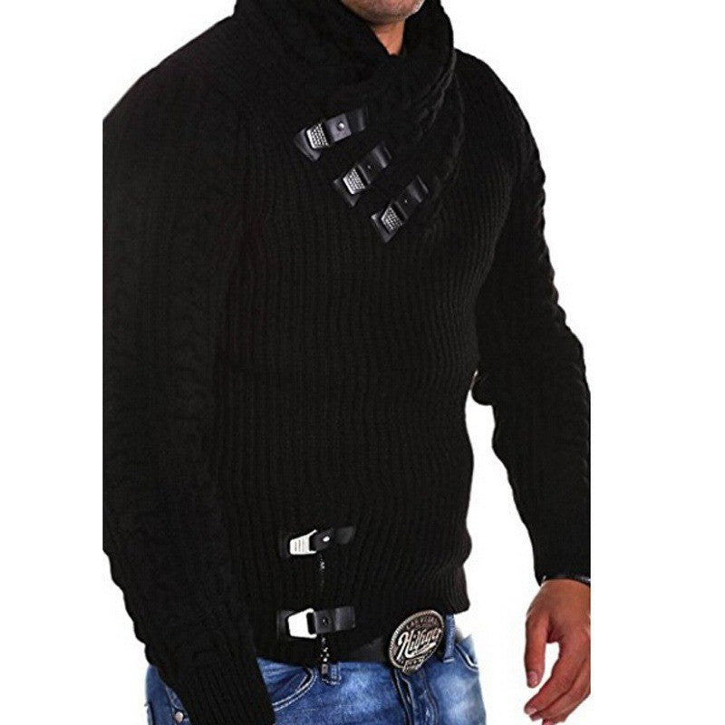 Herren modischer Strickpullover mit hohem Kragen und stilvollen Riegeln Stilzeits