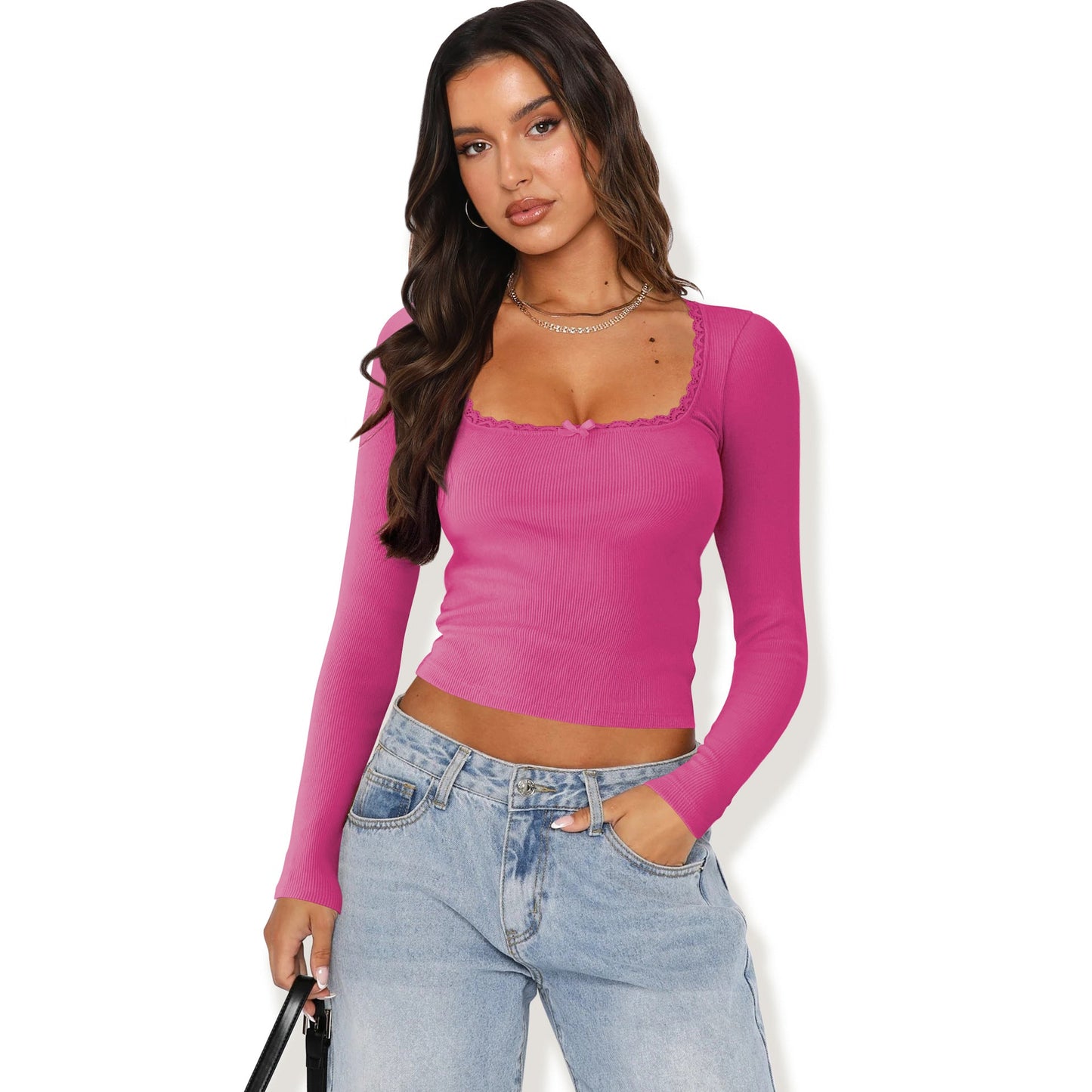 Damen Langarmshirt mit eleganter Rüsche und körpernaher Passform Stilzeits