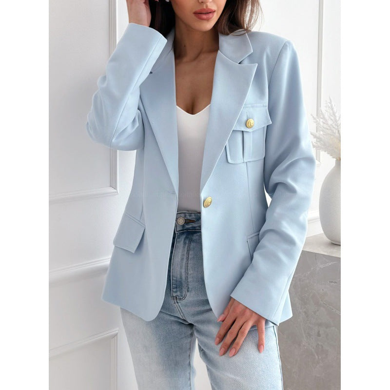 Damen klassische doppelt-knöpfte taillierte Blazer mit Taschen-Detail Stilzeits