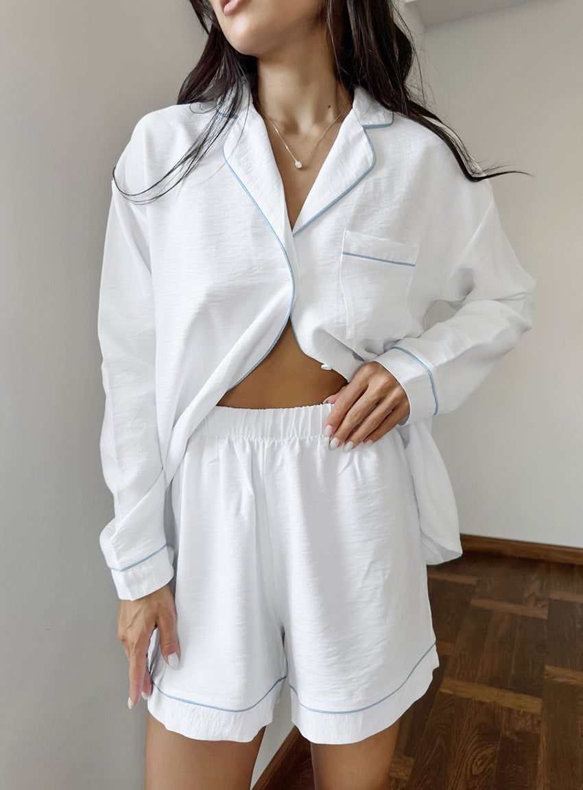 Damen Kurzarm Pyjama Set mit eleganter Paspelierung Stilzeits