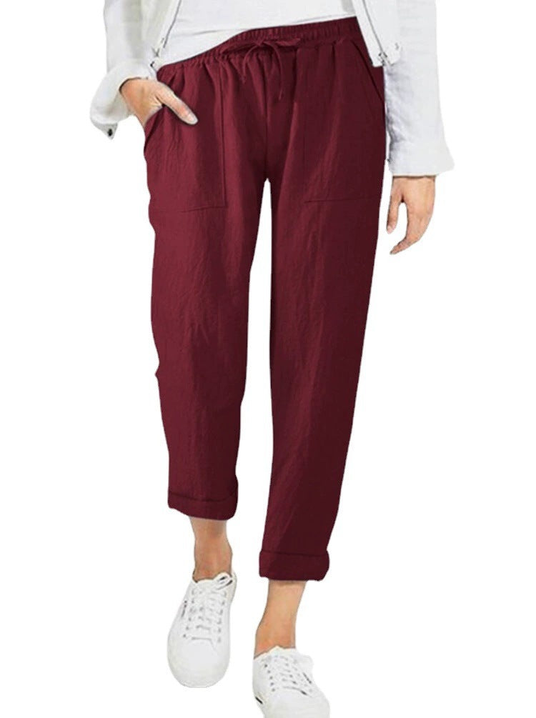 Damen entspannte Leinenhose mit elastischem Bund und praktischen Taschen Stilzeits