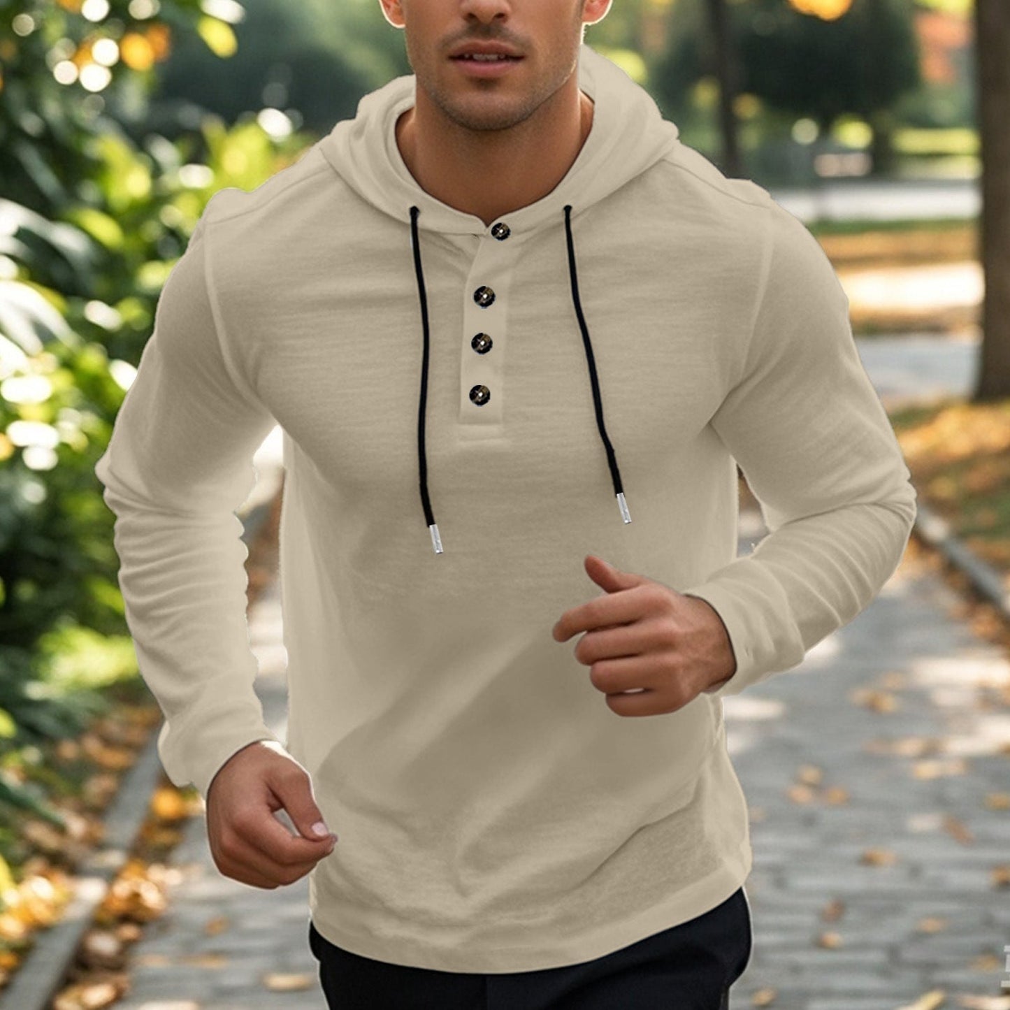 Herren sportlicher Hoodie mit Knopfleiste und funktionalen Taschen Stilzeits