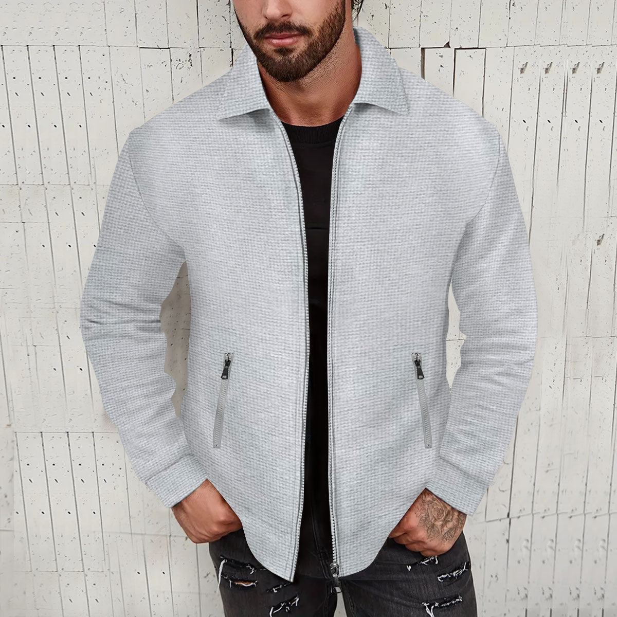 Herren modische Kurzjacke mit strukturiertem Design und praktischen Taschen Stilzeits