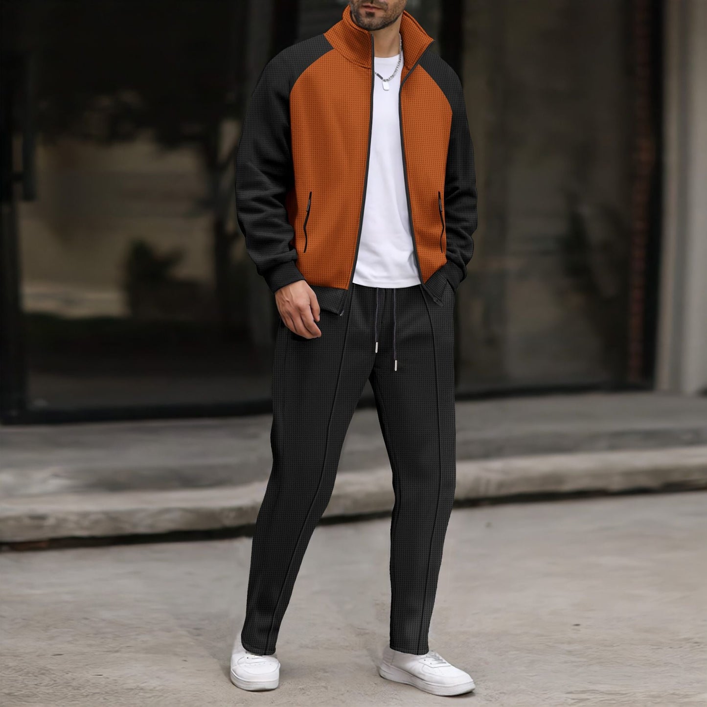 Herren sportliches Jacken- und Hose-Set mit strukturiertem Design Stilzeits